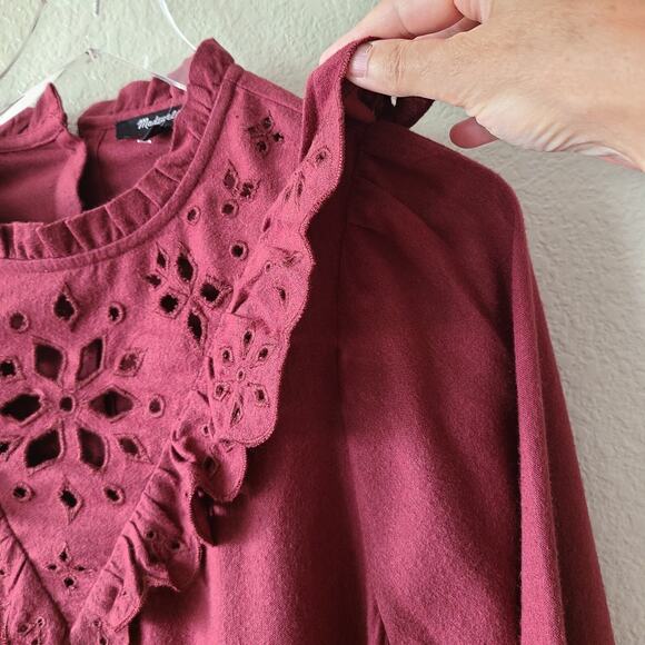 NWT Madewell Boho Festival Dress Large Western Eyelet Ruffle Embroidery Burgundy - Picture 5 of 16